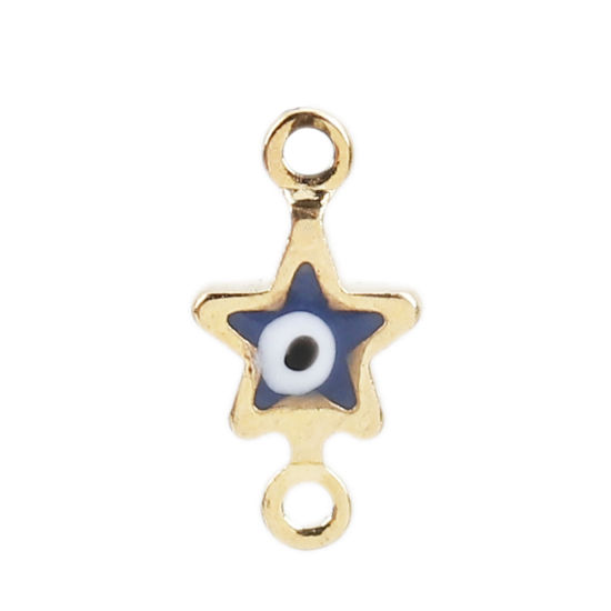 Bild von Messing Verbinder Pentagramm Stern Vergoldet Saphirblau Böser Blick Evil Eye Emaille 11mm x 6mm, 10 Stück                                                                                                                                                     