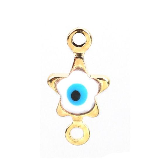Bild von Messing Verbinder Pentagramm Stern Vergoldet Weiß Böser Blick Evil Eye Emaille 11mm x 6mm, 10 Stück                                                                                                                                                           