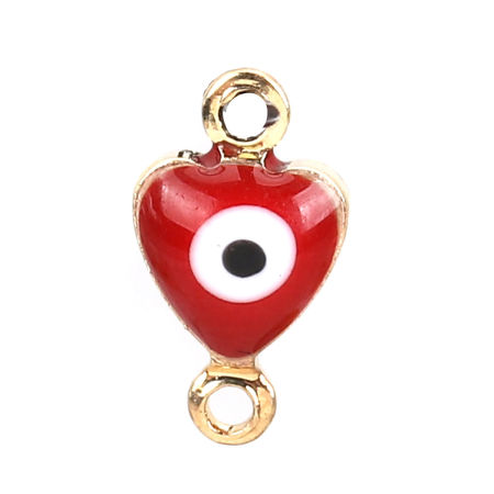 Bild von Messing Verbinder Herz Vergoldet Rot Böser Blick Evil Eye Emaille 10mm x 6mm, 10 Stück
