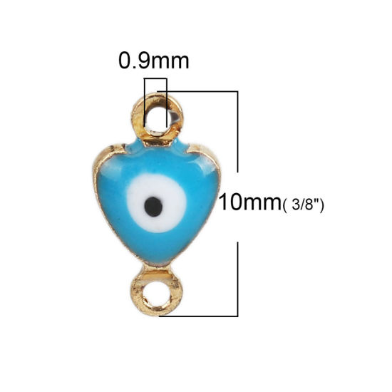 Picture of Brass Connectors Heart Gold Plated Red Evil Eye Enamel 10mm( 3/8") x 6mm( 2/8"), 10 PCs                                                                                                                                                                       