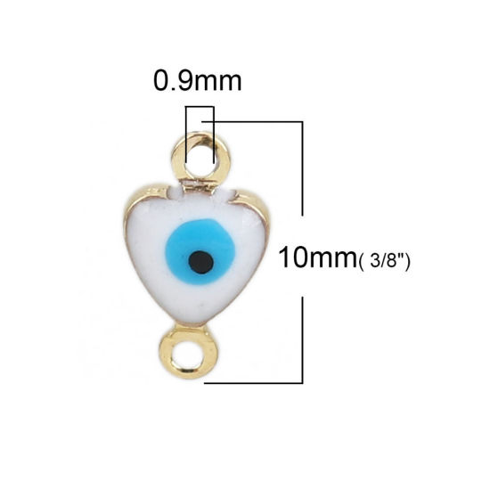 Picture of Brass Connectors Heart Gold Plated Red Evil Eye Enamel 10mm( 3/8") x 6mm( 2/8"), 10 PCs                                                                                                                                                                       