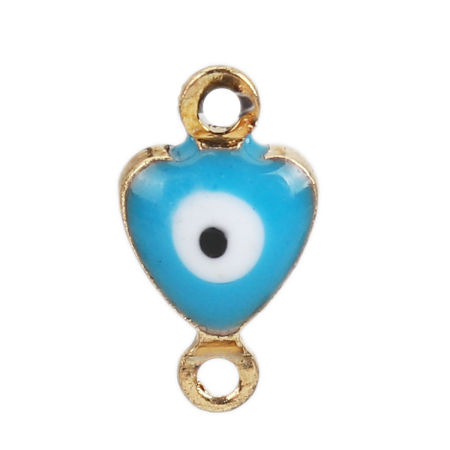 Bild von Messing Verbinder Herz Vergoldet Blau Böser Blick Evil Eye Emaille 10mm x 6mm, 10 Stück