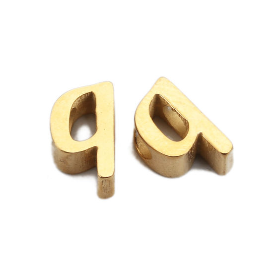 Picture of 304 Stainless Steel Spacer Beads Lowercase Letter Gold Plated " q " 9mm( 3/8") x 5mm( 2/8"), Hole: Approx 2.4mm, 1 Piece