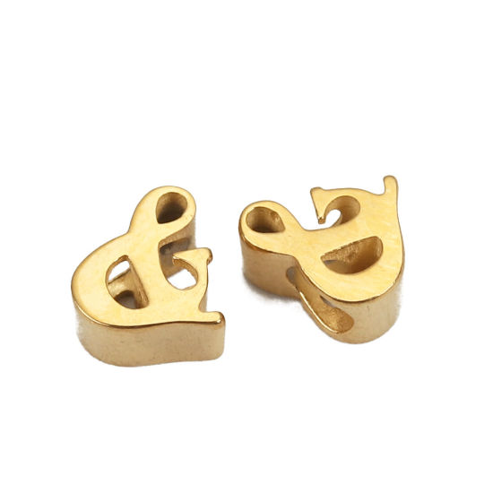 Picture of 304 Stainless Steel Spacer Beads Symbol Sign Gold Plated Ampersand " & " 7mm( 2/8") x 7mm( 2/8"), Hole: Approx 2.4mm, 1 Piece