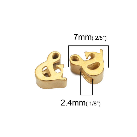 Image de Perles en 304 Acier Inoxydable Signe Doré " & " 7mm x 7mm, Taille de Trou: 2.4mm, 1 Pièce