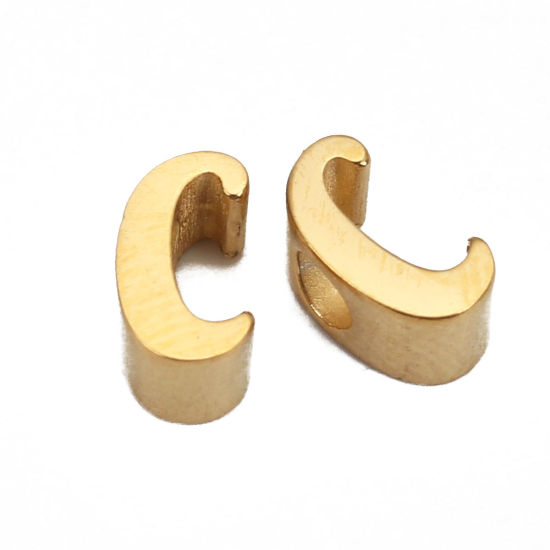 Picture of 304 Stainless Steel Spacer Beads Lowercase Letter Gold Plated " c " 7mm( 2/8") x 4mm( 1/8"), Hole: Approx 2.4mm, 1 Piece