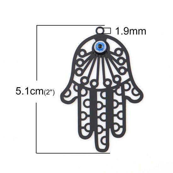 Изображение Акрил & Латунь Подвески Ладонь Черный Злой Глаз 51мм x 34мм, 5 ШТ                                                                                                                                                                                             