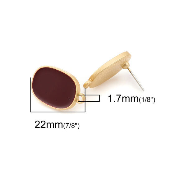 亜鉛合金 エナメル イヤリング イヤリングパーツ 楕円形 マットゴールド 赤ワイン色 ループ付き 22mm x 14mm、 ワイヤーサイズ: （21号）、 10 個 の画像
