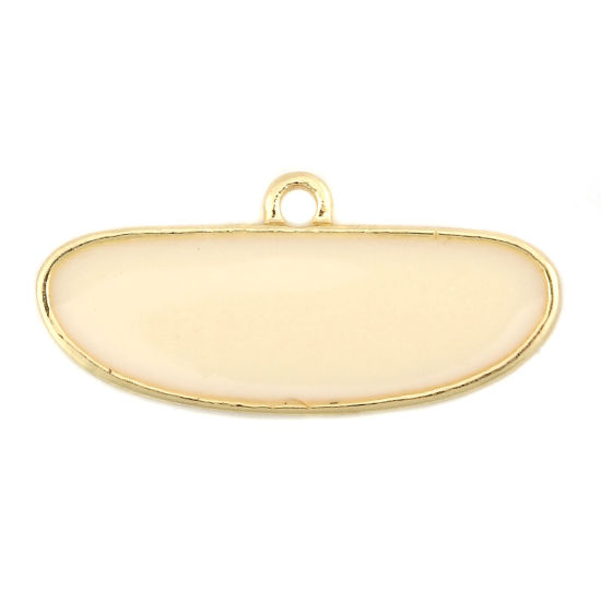 Picture of Zinc Based Alloy Charms Oval Gold Plated Off-white Full Enamel 27mm(1 1/8") x 12mm( 4/8"), 10 PCs