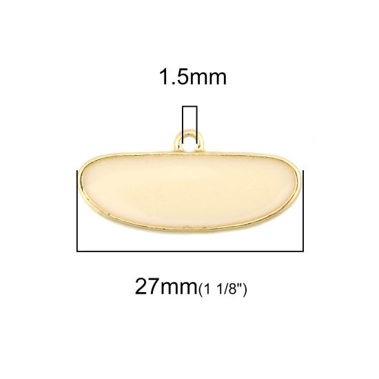Imagen de Zamak Colgantes Charms Óvalo Chapado en Oro Off-white Esmalte Completo 27mm x 12mm, 10 Unidades