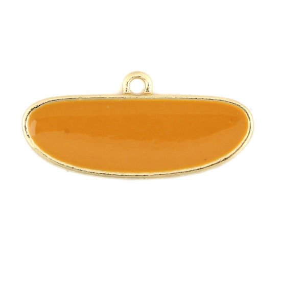 Picture of Zinc Based Alloy Charms Oval Gold Plated Orange Full Enamel 27mm(1 1/8") x 12mm( 4/8"), 10 PCs