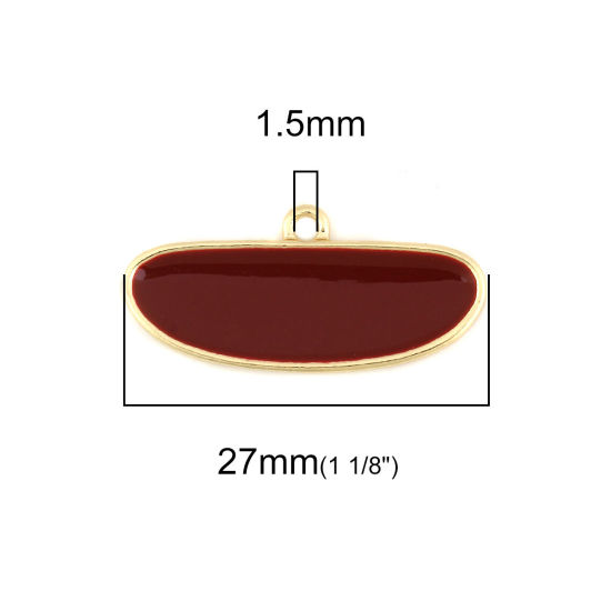 Imagen de Zamak Colgantes Charms Óvalo Chapado en Oro Rojo Esmalte Completo 27mm x 12mm, 10 Unidades