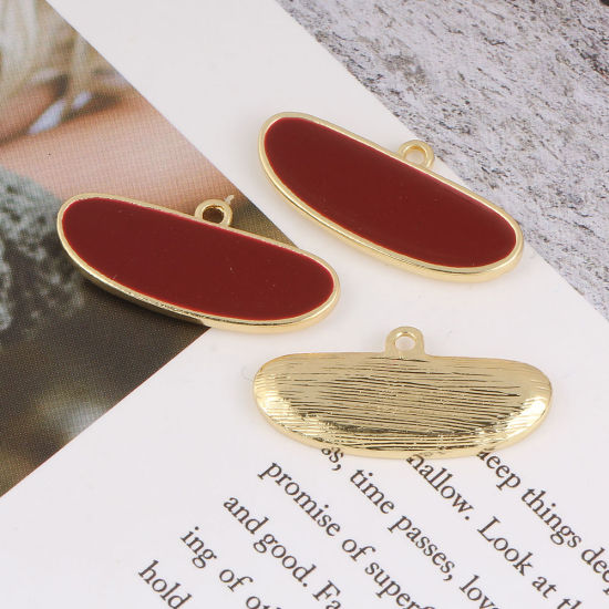 Imagen de Zamak Colgantes Charms Óvalo Chapado en Oro Rojo Esmalte Completo 27mm x 12mm, 10 Unidades