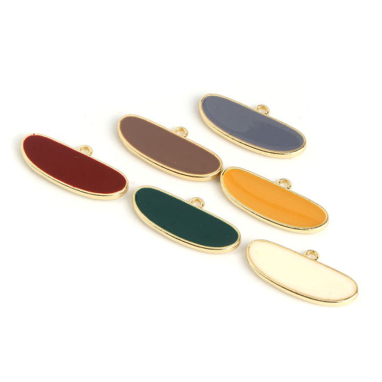 Imagen de Zamak Colgantes Charms Óvalo Chapado en Oro Rojo Esmalte Completo 27mm x 12mm, 10 Unidades