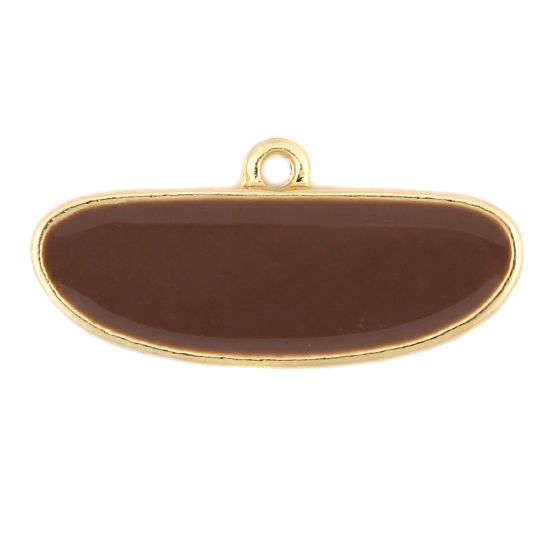 Picture of Zinc Based Alloy Charms Oval Gold Plated Coffee Full Enamel 27mm(1 1/8") x 12mm( 4/8"), 10 PCs