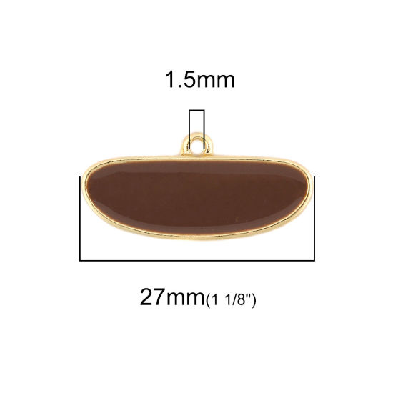Imagen de Zamak Colgantes Charms Óvalo Chapado en Oro Café Esmalte Completo 27mm x 12mm, 10 Unidades