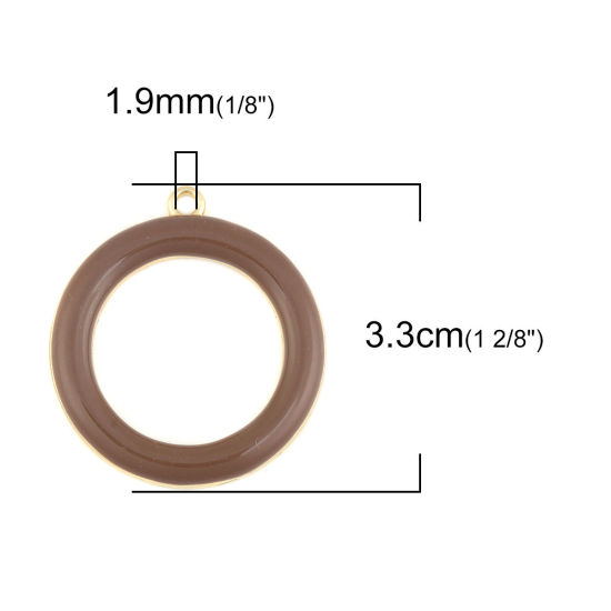 Image de Pendentifs en Alliage de Zinc Annulaire Plein Email Doré Café 3.3cm x 3cm, 5 Pcs