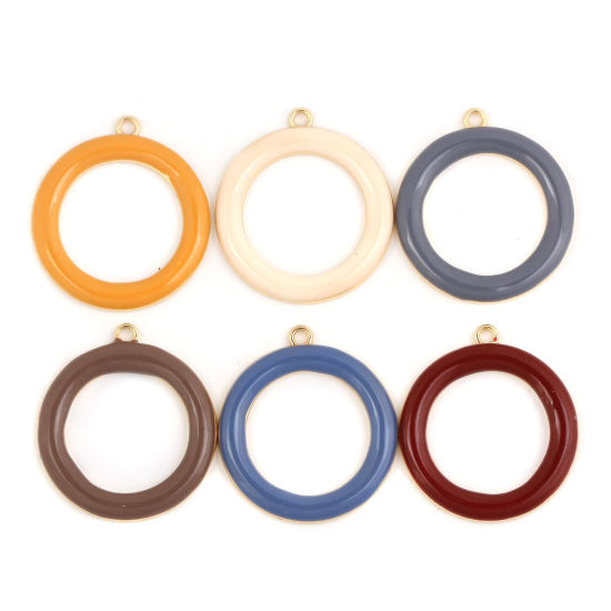 Image de Pendentifs en Alliage de Zinc Annulaire Plein Email Doré Café 3.3cm x 3cm, 5 Pcs