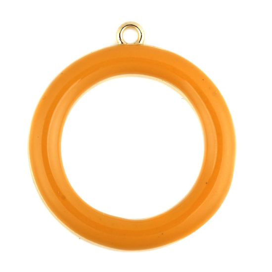 Image de Pendentifs en Alliage de Zinc Annulaire Plein Email Doré Orange 3.3cm x 3cm, 5 Pcs