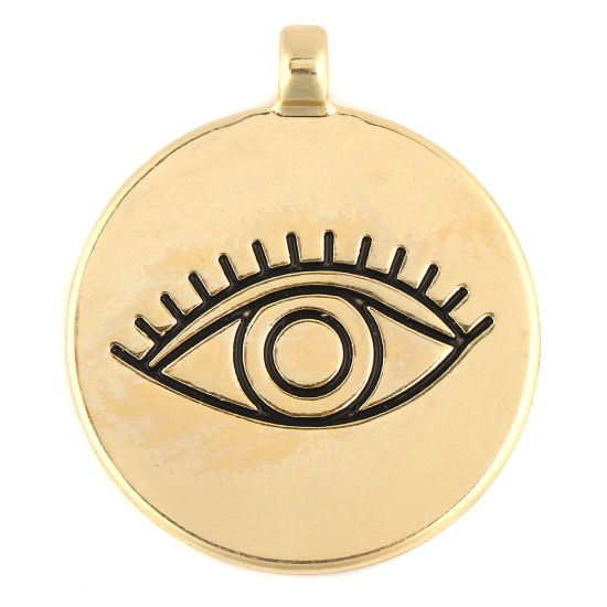 Picture of Zinc Based Alloy Pendants Round Gold Plated Eye 4.1cm(1 5/8") x 3.5cm(1 3/8"), 2 PCs