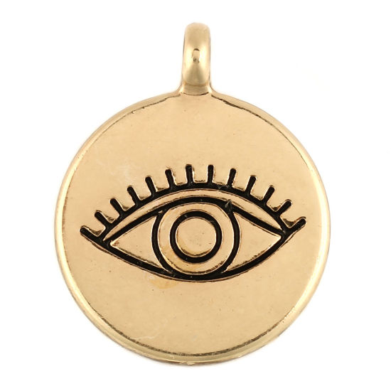 Picture of Zinc Based Alloy Charms Round Gold Plated Eye 25mm(1") x 20mm( 6/8"), 5 PCs