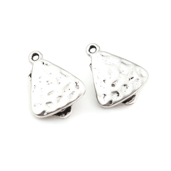 Picture of Zinc Based Alloy Ear Clips Earrings Findings Triangle Antique Silver Color W/ Loop 19mm x 15mm, 4 PCs