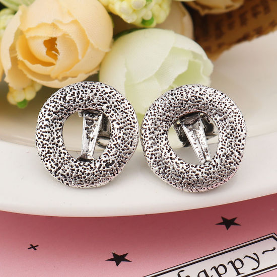 Picture of Zinc Based Alloy Ear Clips Earrings Findings Round Antique Silver Color 19mm x 19mm, 4 PCs