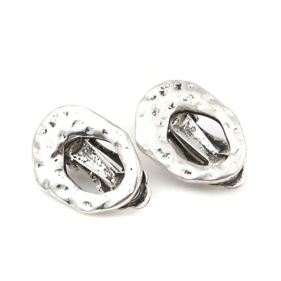 Image de Boucles d'oreilles à Clip en Alliage de Zinc Ovale Argent Vieilli, 19mm x 14mm, 4 Pcs