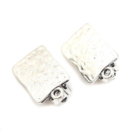 Picture of Zinc Based Alloy Ear Clips Earrings Findings Rectangle Antique Silver Color W/ Loop 19mm x 12mm, 4 PCs