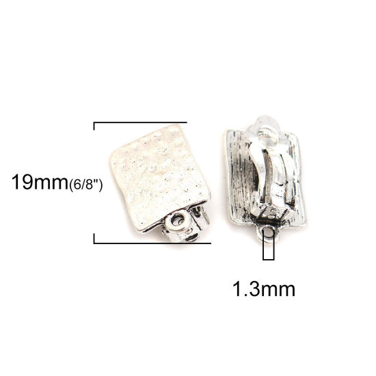 Picture of Zinc Based Alloy Ear Clips Earrings Findings Rectangle Antique Silver Color W/ Loop 19mm x 12mm, 4 PCs