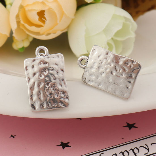 Picture of Zinc Based Alloy Ear Clips Earrings Findings Rectangle Antique Silver Color W/ Loop 19mm x 12mm, 4 PCs