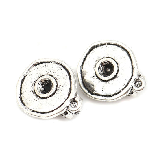 Picture of Zinc Based Alloy Ear Clips Earrings Findings Round Antique Silver Color W/ Loop (Can Hold ss16 Pointed Back Rhinestone) 19mm x 16mm, 4 PCs