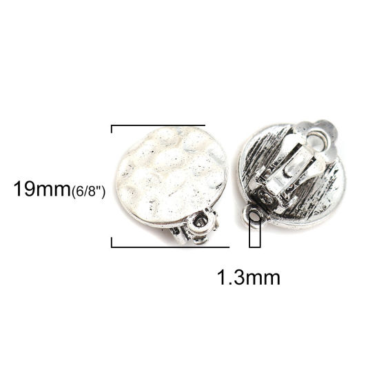 Picture of Zinc Based Alloy Ear Clips Earrings Findings Round Antique Silver Color W/ Loop 19mm x 16mm, 4 PCs