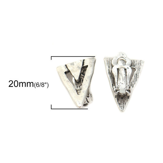 Picture of Zinc Based Alloy Ear Clips Earrings Findings Triangle Antique Silver Color 20mm x 15mm, 4 PCs