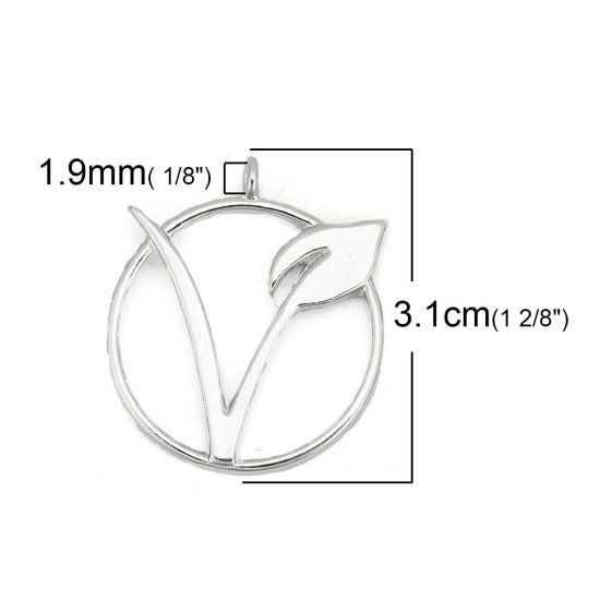 Imagen de Zamak Símbolo Vegetariano Colgantes Ronda Tono de Plata 31mm x 27mm, 10 Unidades