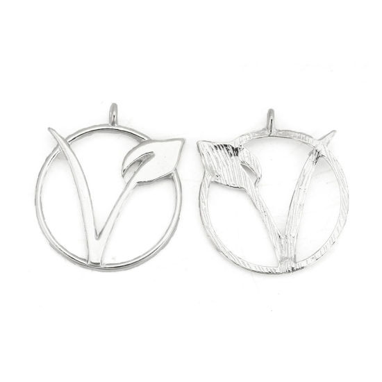 Imagen de Zamak Símbolo Vegetariano Colgantes Ronda Tono de Plata 31mm x 27mm, 10 Unidades