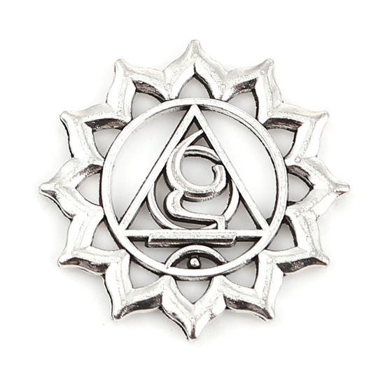 Bild von Zinklegierung Yoga Heilung Charms Antiksilber Halschakra 28mm x 28mm, 10 Stück