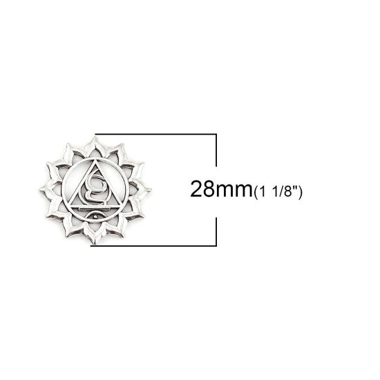 Bild von Zinklegierung Yoga Heilung Charms Antiksilber Halschakra 28mm x 28mm, 10 Stück
