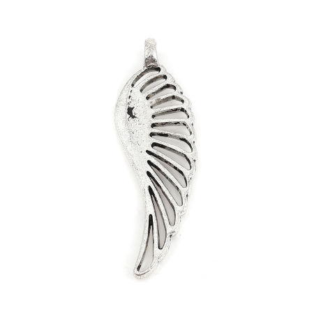 Zinc Based Alloy Pendants Feather Antique Silver Color 44mm(1 6/8") x 14mm( 4/8"), 20 PCs