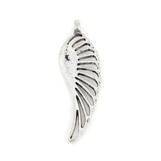 Bild von Zinklegierung Anhänger Feder Antiksilber 44mm x 14mm, 20 Stück