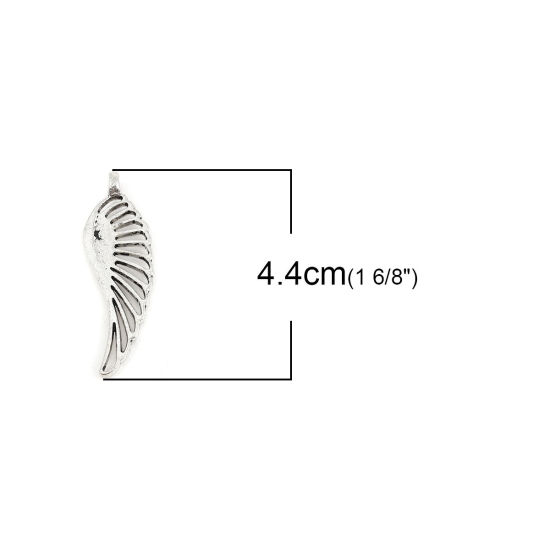 Bild von Zinklegierung Anhänger Feder Antiksilber 44mm x 14mm, 20 Stück