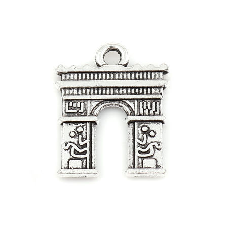 Zinc Based Alloy Charms Triumphal arch Antique Silver Color 18mm( 6/8") x 14mm( 4/8"), 30 PCs