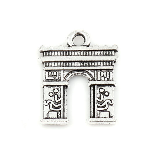 Picture of Zinc Based Alloy Charms Triumphal arch Antique Silver Color 18mm( 6/8") x 14mm( 4/8"), 30 PCs