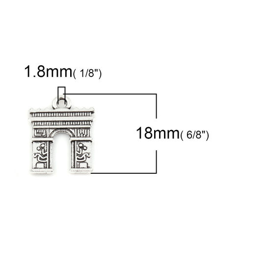 Picture of Zinc Based Alloy Charms Triumphal arch Antique Silver Color 18mm( 6/8") x 14mm( 4/8"), 30 PCs