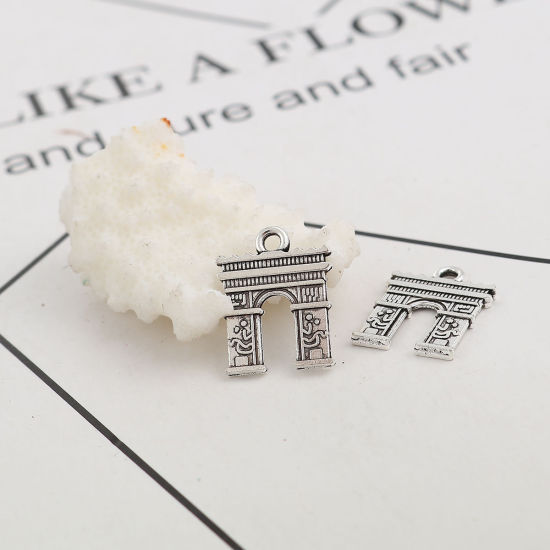 Picture of Zinc Based Alloy Charms Triumphal arch Antique Silver Color 18mm( 6/8") x 14mm( 4/8"), 30 PCs