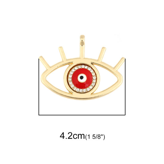 Immagine di Lega di Zinco Ciondoli Malocchio Oro Placcato Rosso Trasparente Strass Smalto 4.2cm x 3.3cm , 2 Pz