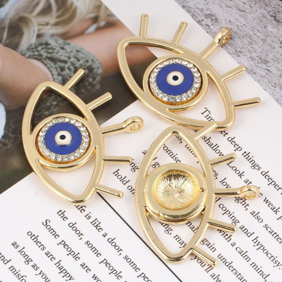 Immagine di Lega di Zinco Ciondoli Malocchio Oro Placcato Rosso Trasparente Strass Smalto 4.2cm x 3.3cm , 2 Pz