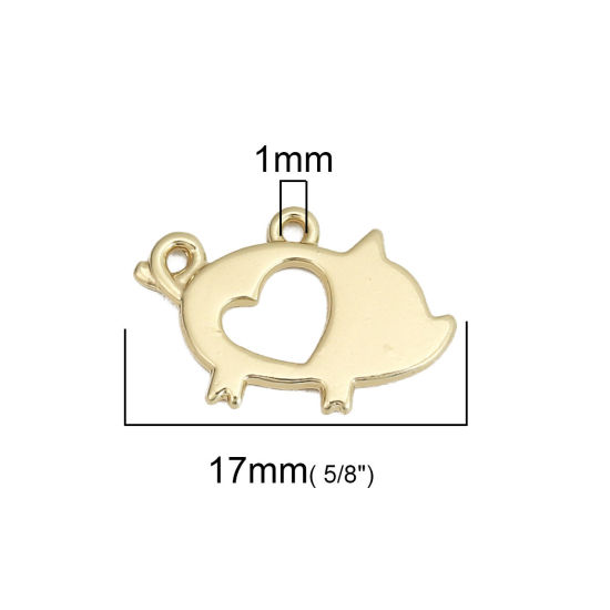 Immagine di Lega di Zinco Charms Porco Oro Placcato Cuore Filigrana 17mm x 11mm , 10 Pz