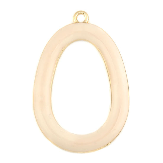 Immagine di Lega di Zinco Ciondoli Ovale Oro Placcato Bianco Sporco Pieno Smalto 3.8cm x 2.6cm , 5 Pz