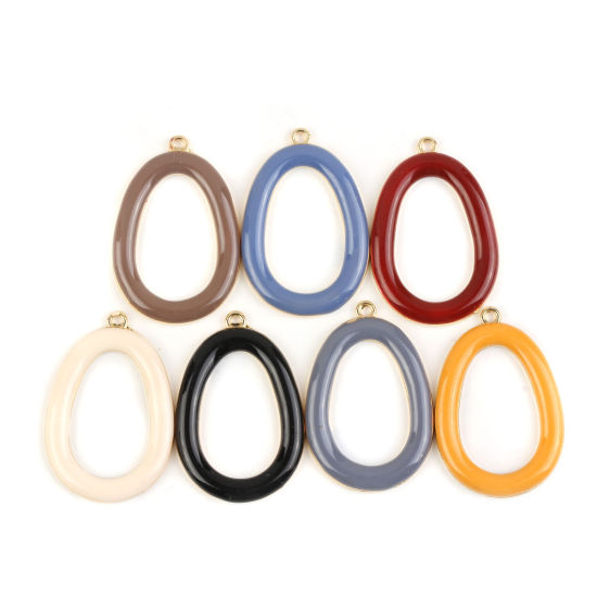 Immagine di Lega di Zinco Ciondoli Ovale Oro Placcato Bianco Sporco Pieno Smalto 3.8cm x 2.6cm , 5 Pz